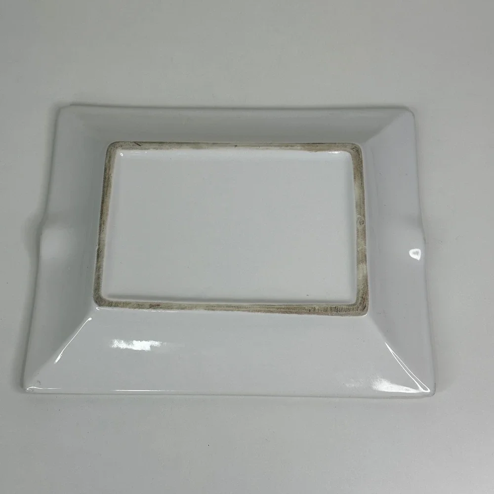 H Upmann Rectangular Porcelain Ashtray Orange Border Fabrica De Tabacos Logo